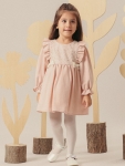 Göğüs Nakışlı Kurdele Detaylı Bebek Elbisesi